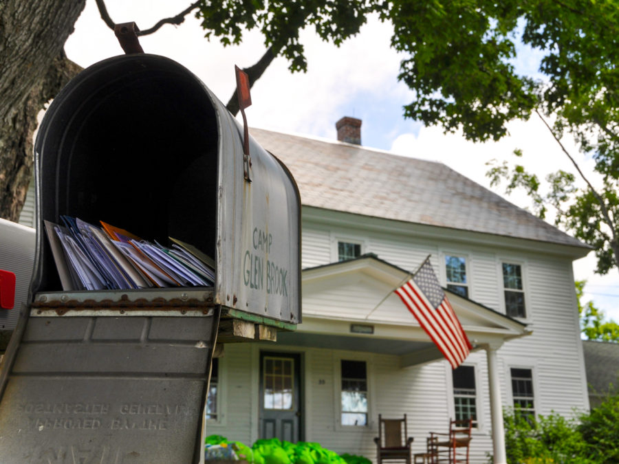 A view of the mailbox in front of the main building.