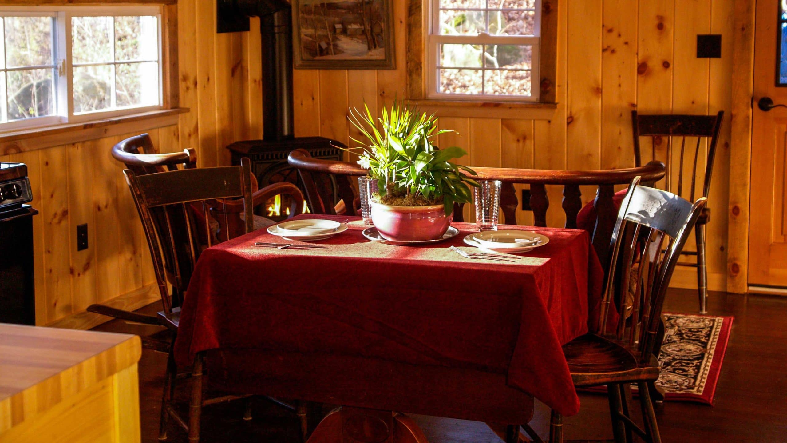 An interior view of the cottage showing the seating area
