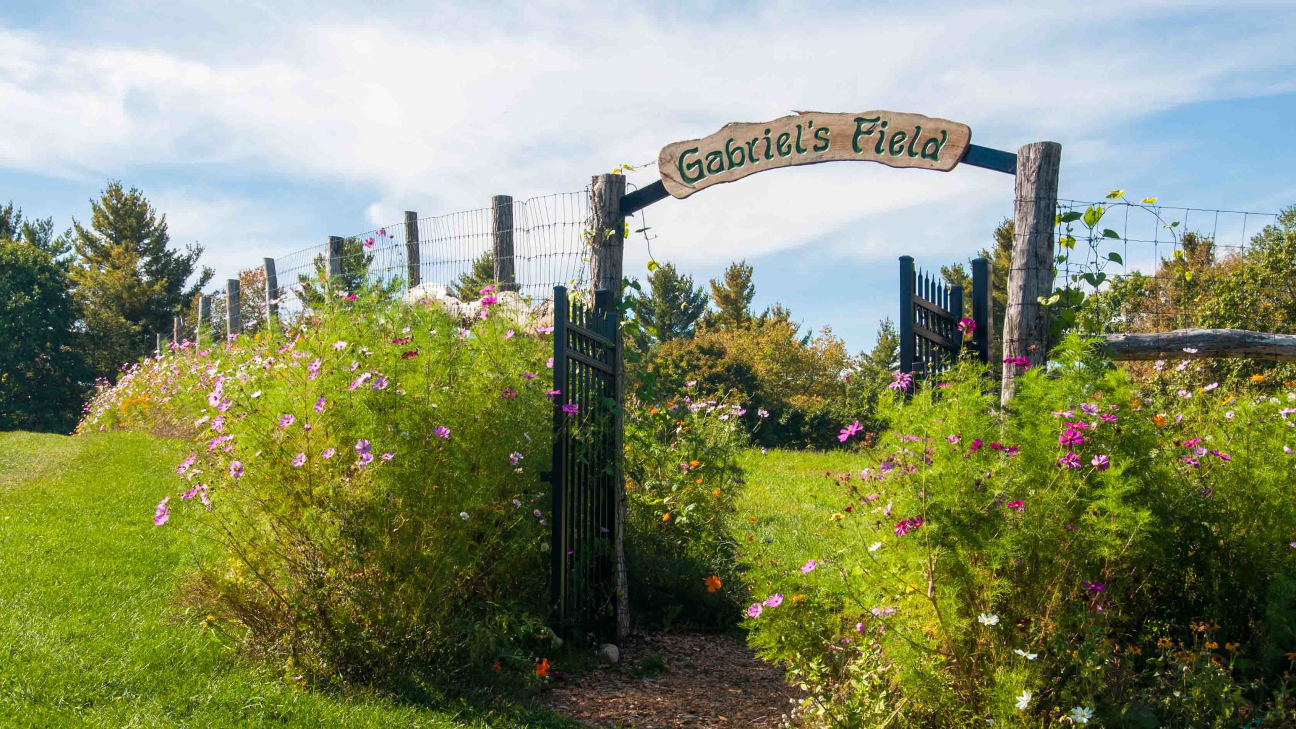 A view of the entrance to Gabriel's Field, a garden.