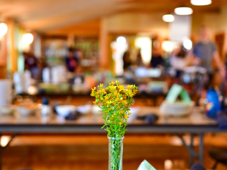 A bouquet of flowers sitting on a table