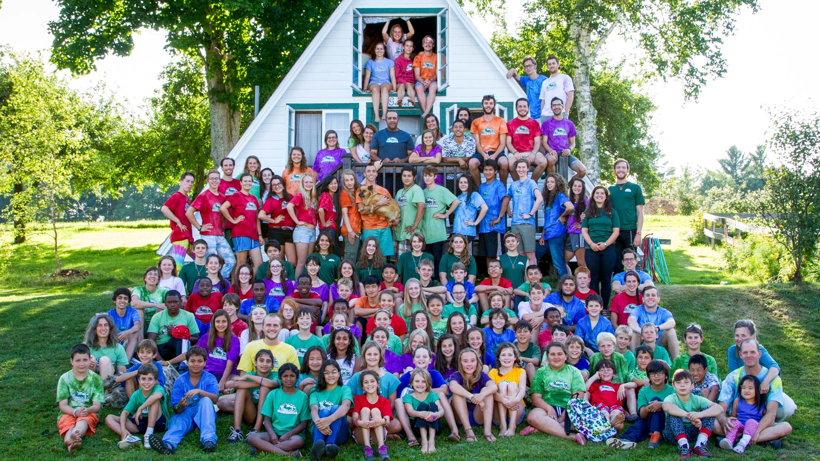 A large group of campers in a group photo.