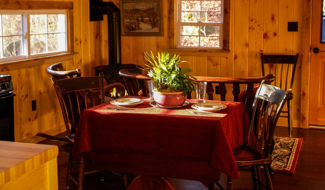 An interior view of the cottage showing the seating area