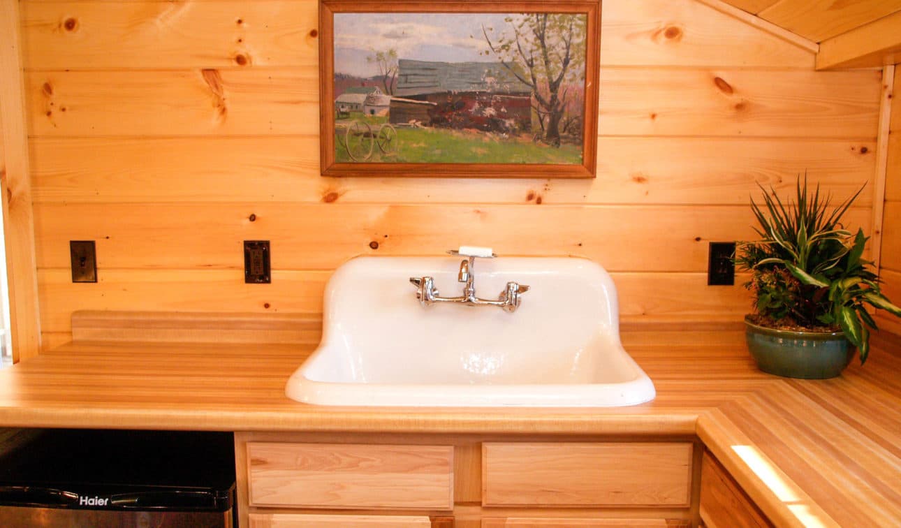 An interior view of the cottage showing the kitchen area