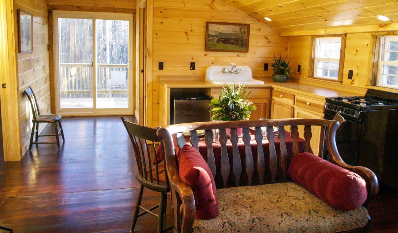 An interior view of the cottage showing the kitchen area